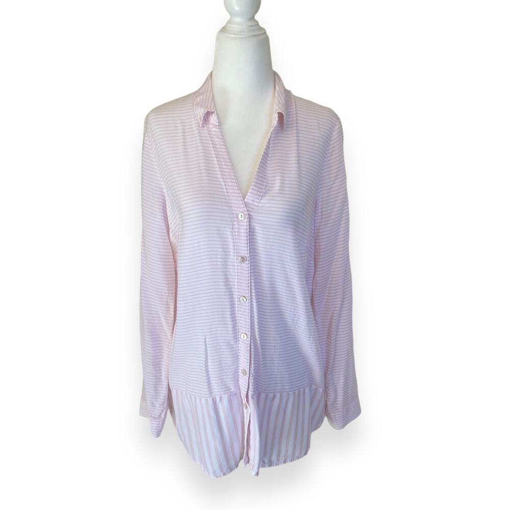 J Jill Pink Striped Button Down Blouse
